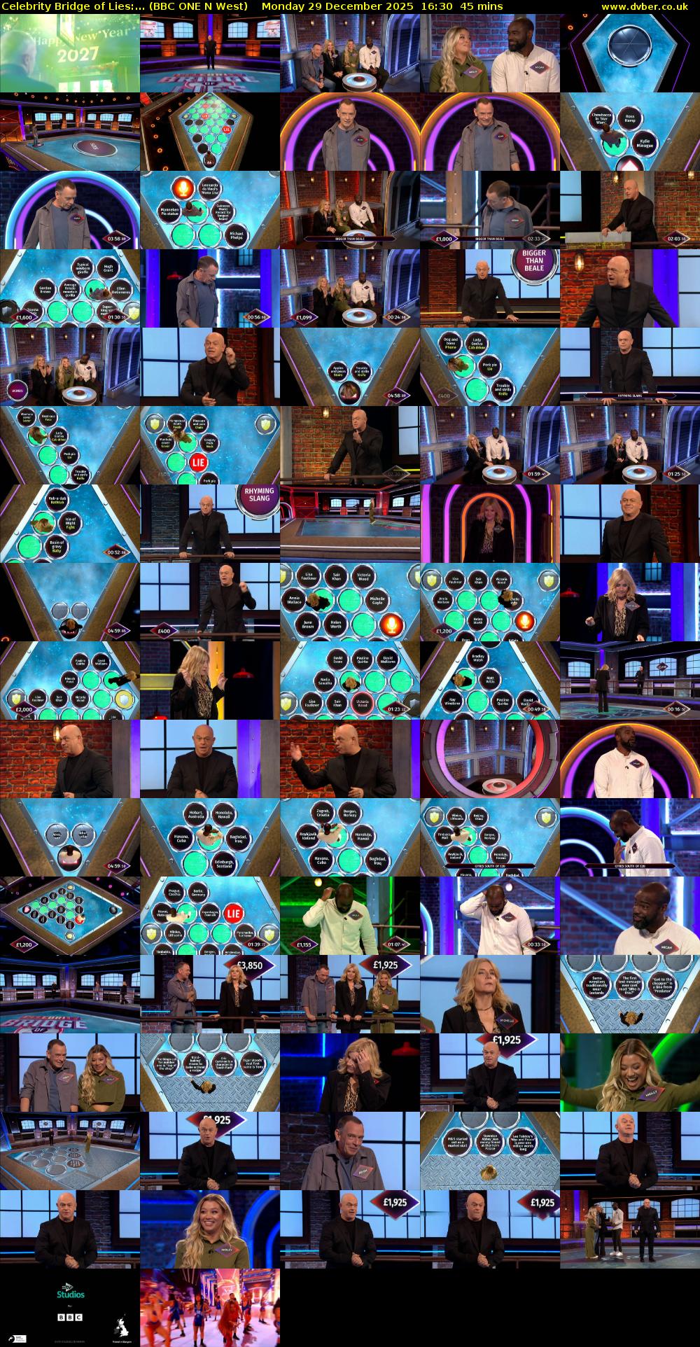 Celebrity Bridge of Lies:... (BBC ONE N West) Monday 29 December 2025 16:30 - 17:15