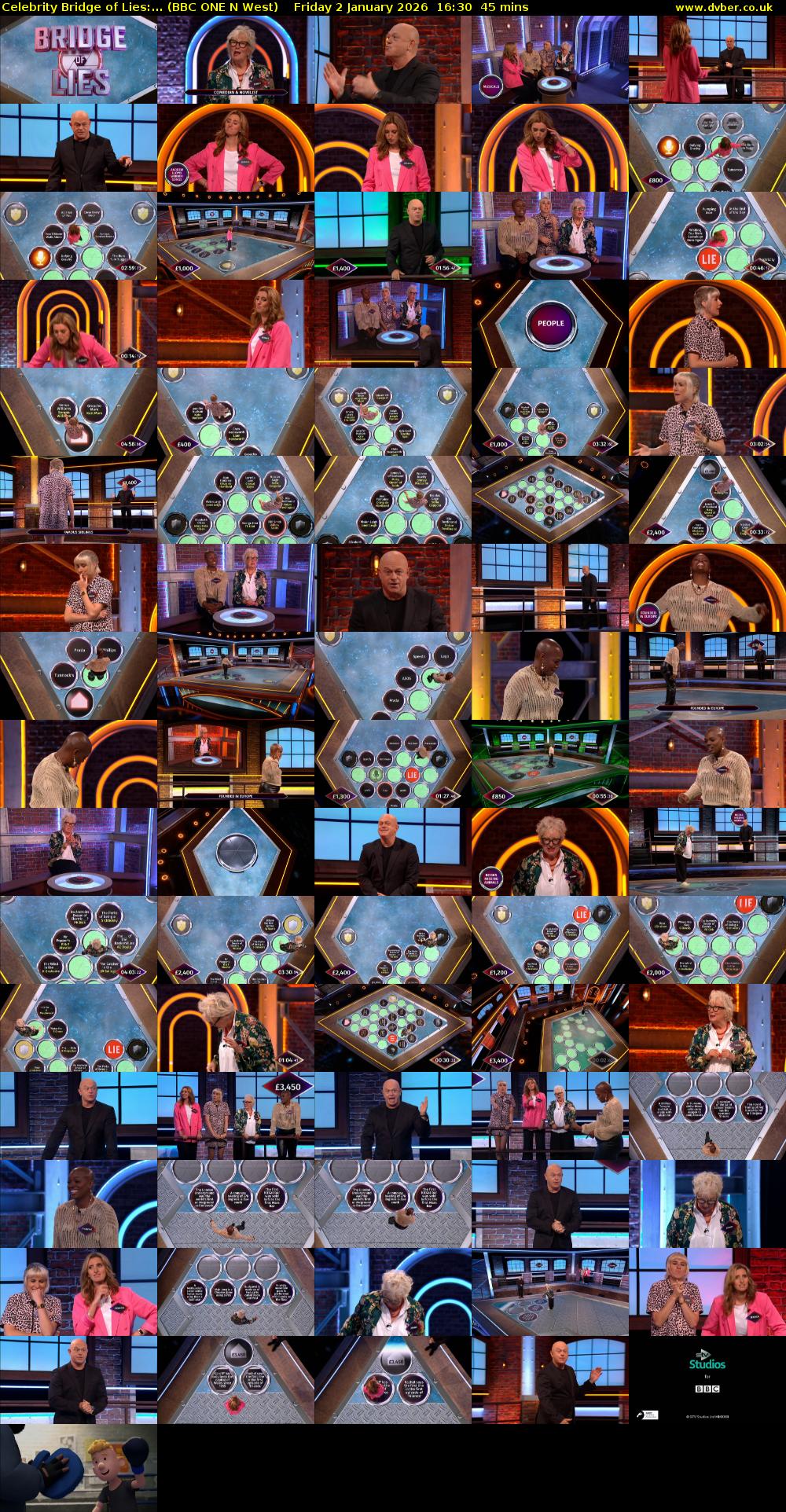 Celebrity Bridge of Lies:... (BBC ONE N West) Friday 2 January 2026 16:30 - 17:15