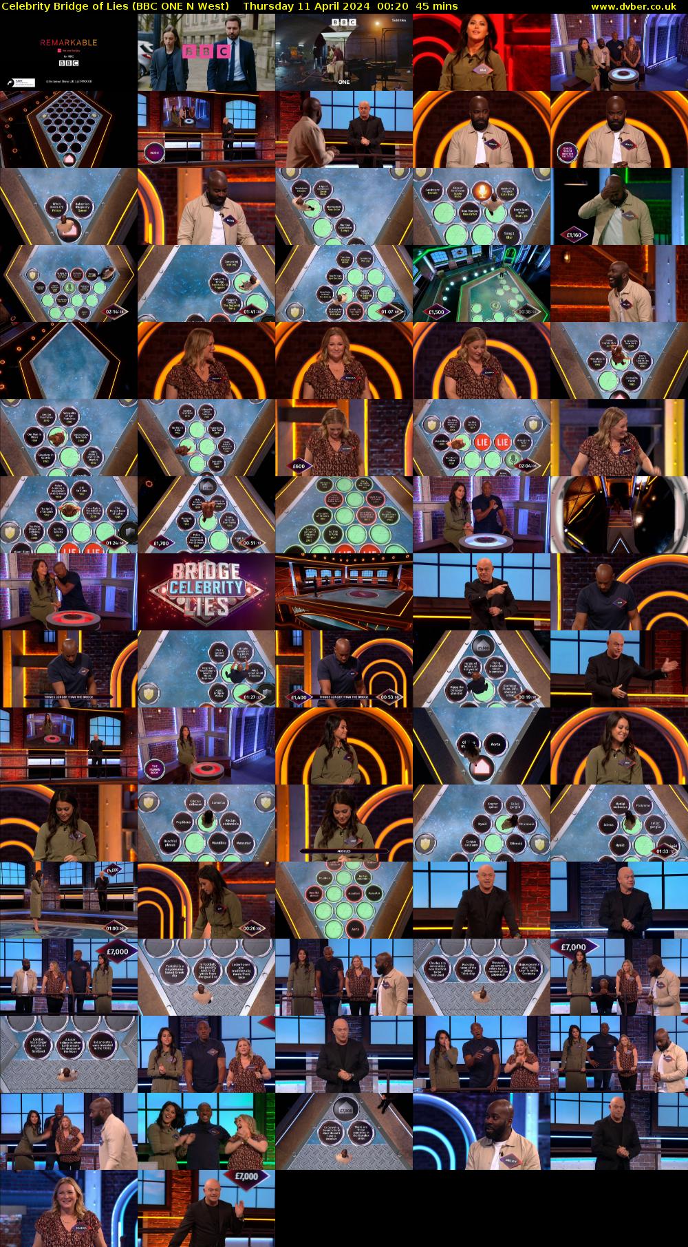 Celebrity Bridge of Lies (BBC ONE N West) Thursday 11 April 2024 00:20 - 01:05