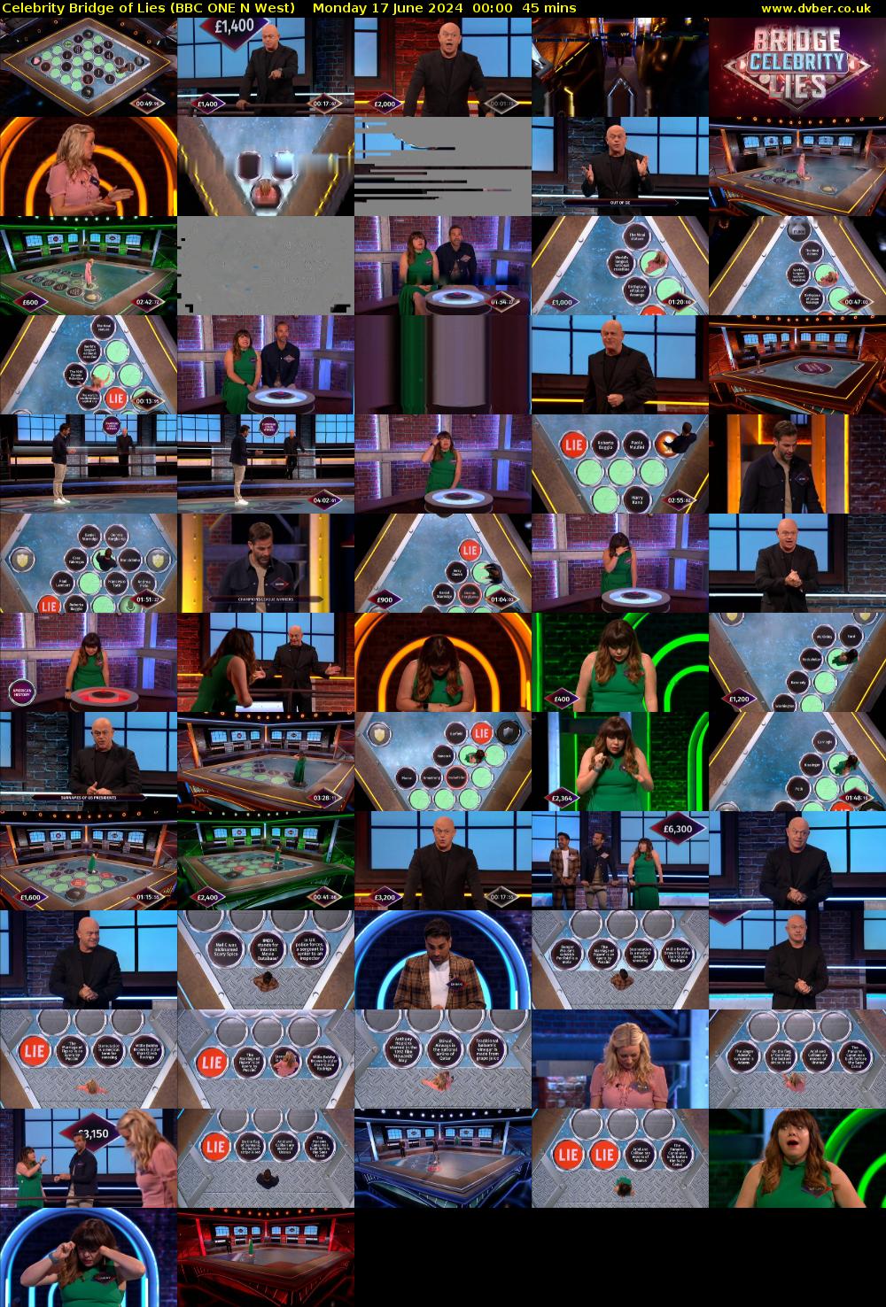 Celebrity Bridge of Lies (BBC ONE N West) Monday 17 June 2024 00:00 - 00:45