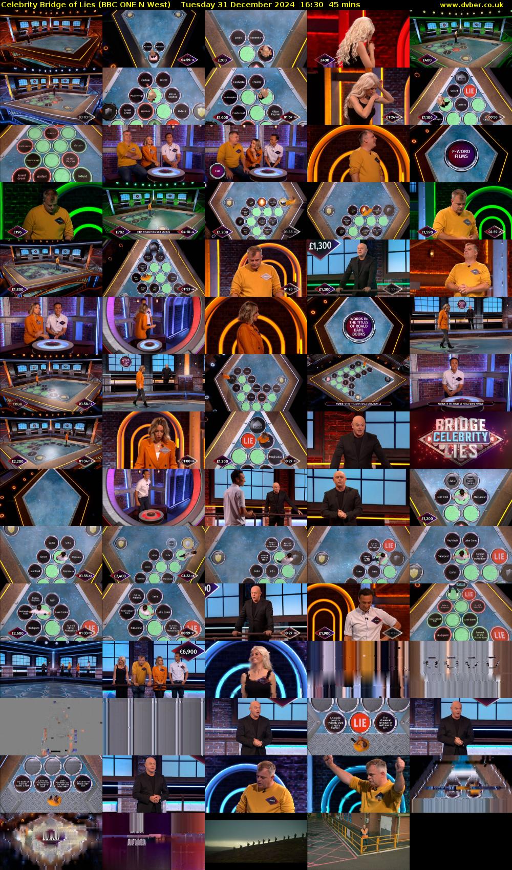 Celebrity Bridge of Lies (BBC ONE N West) Tuesday 31 December 2024 16:30 - 17:15