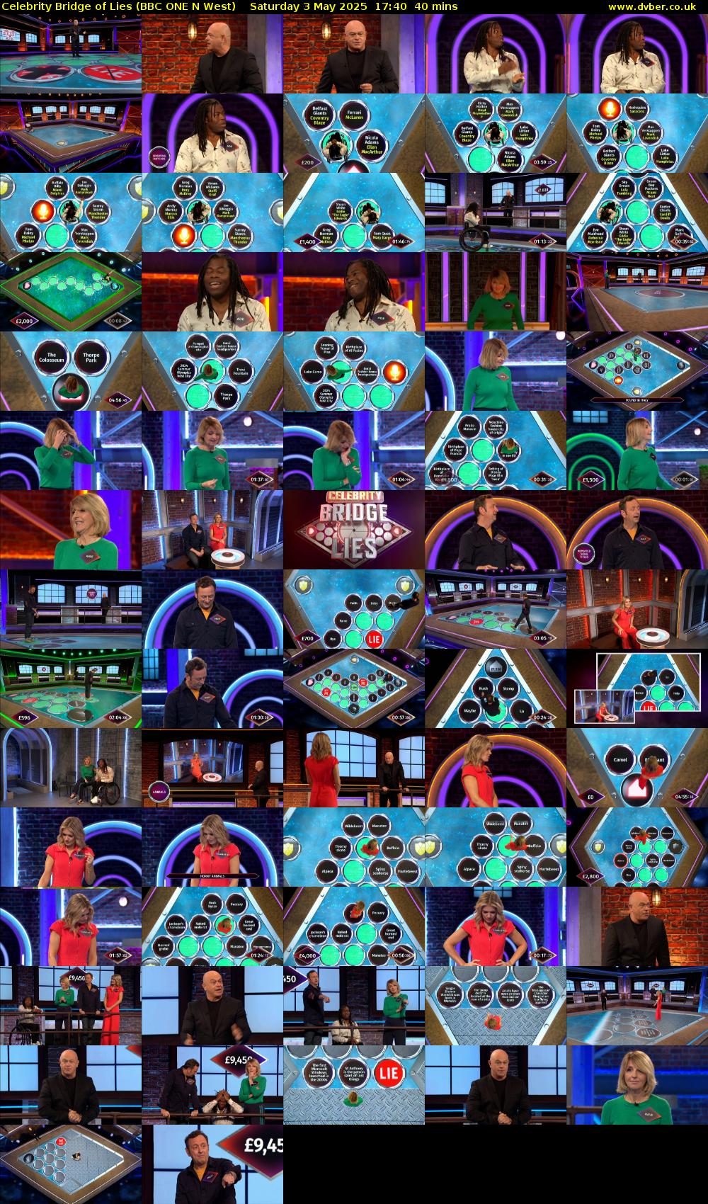 Celebrity Bridge of Lies (BBC ONE N West) Saturday 3 May 2025 17:40 - 18:20