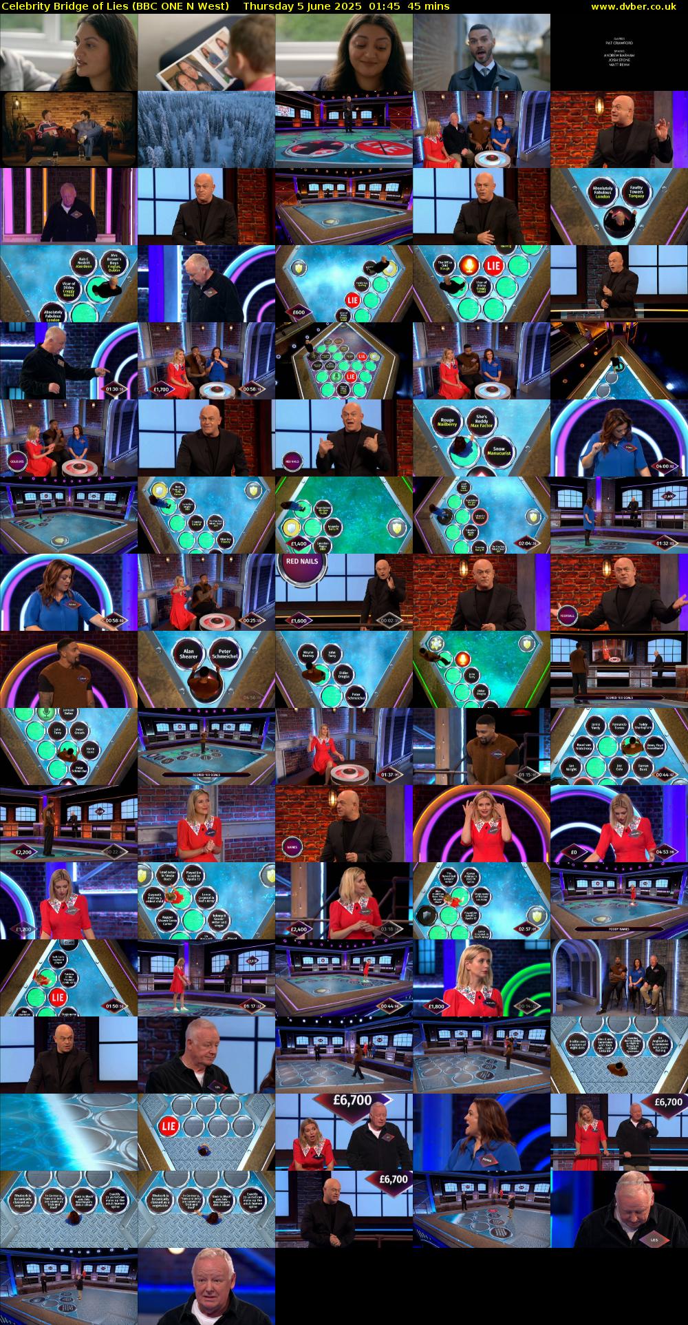 Celebrity Bridge of Lies (BBC ONE N West) Thursday 5 June 2025 01:45 - 02:30