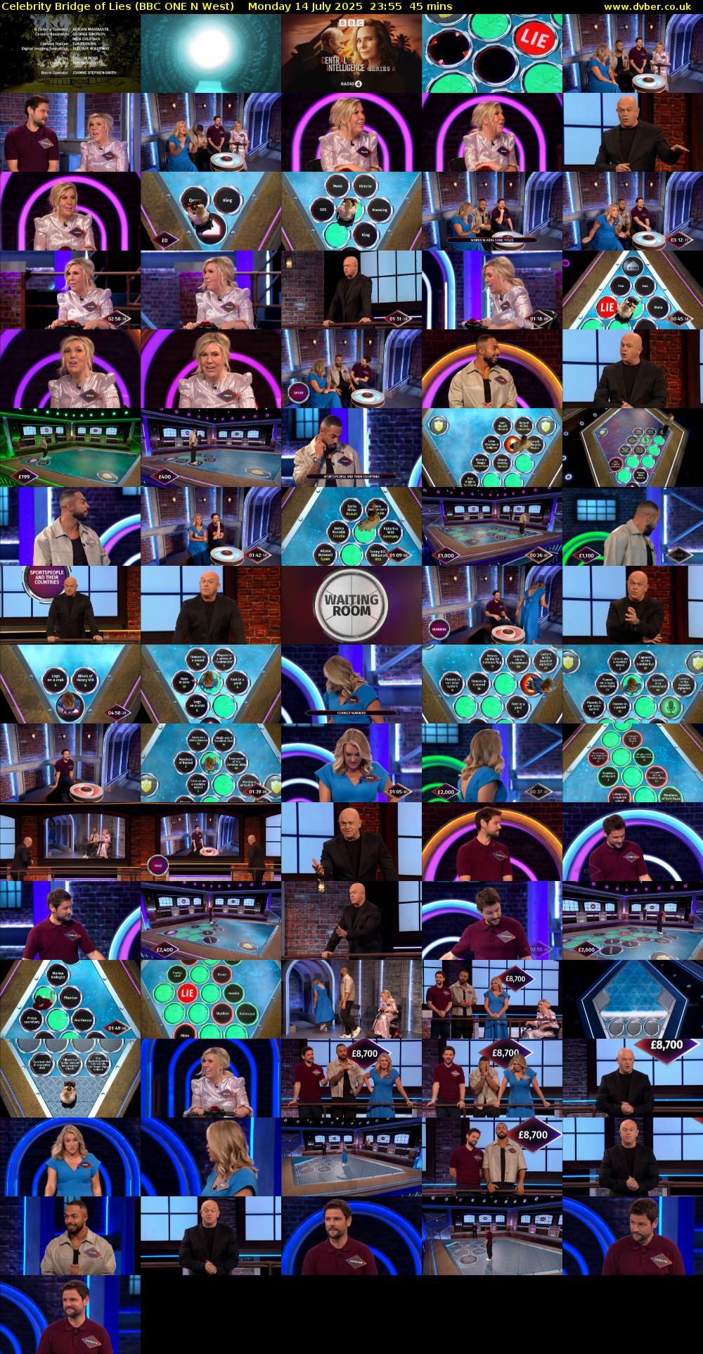 Celebrity Bridge of Lies (BBC ONE N West) Monday 14 July 2025 23:55 - 00:40