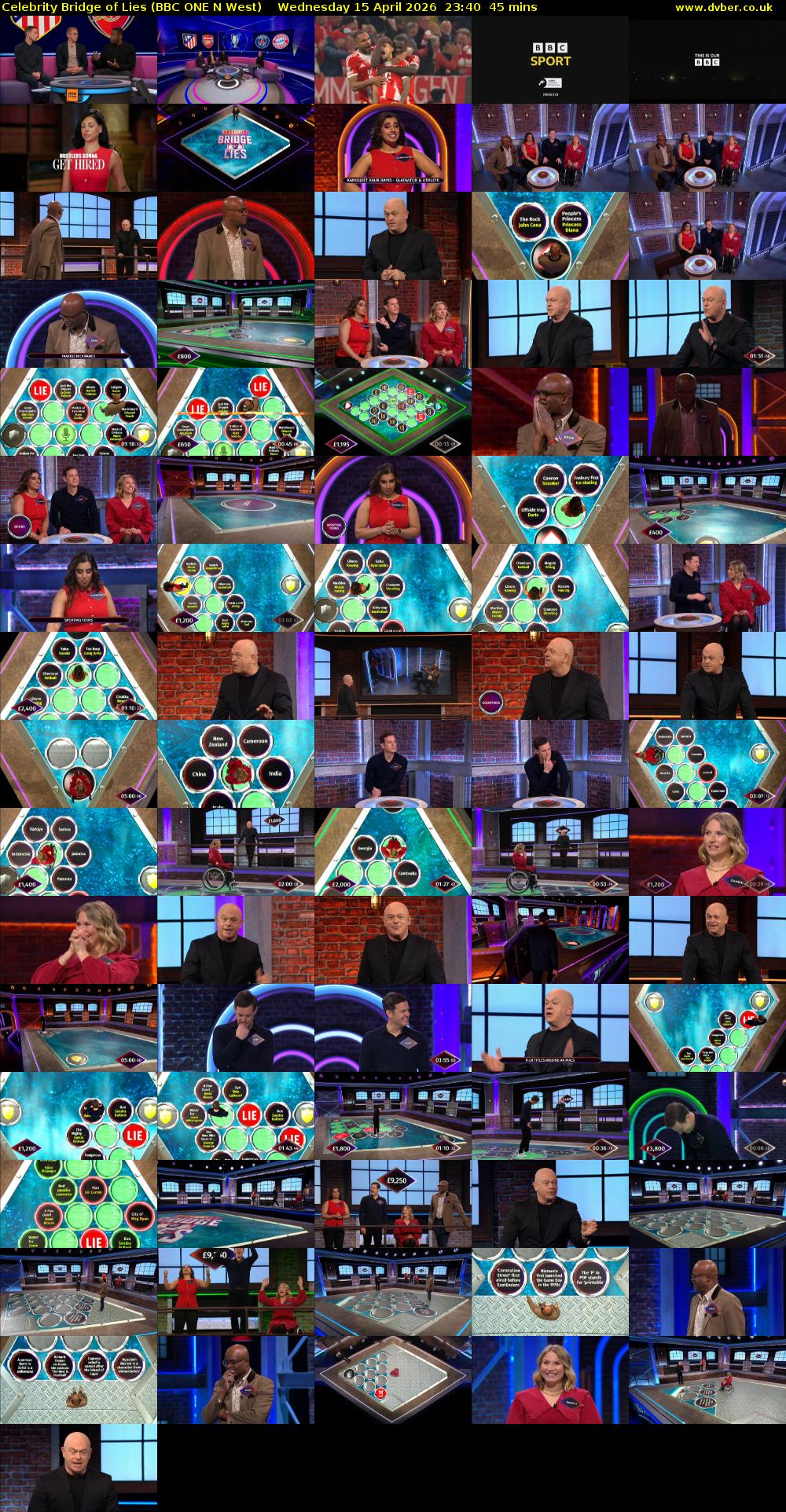 Celebrity Bridge of Lies (BBC ONE N West) Wednesday 15 April 2026 23:40 - 00:25