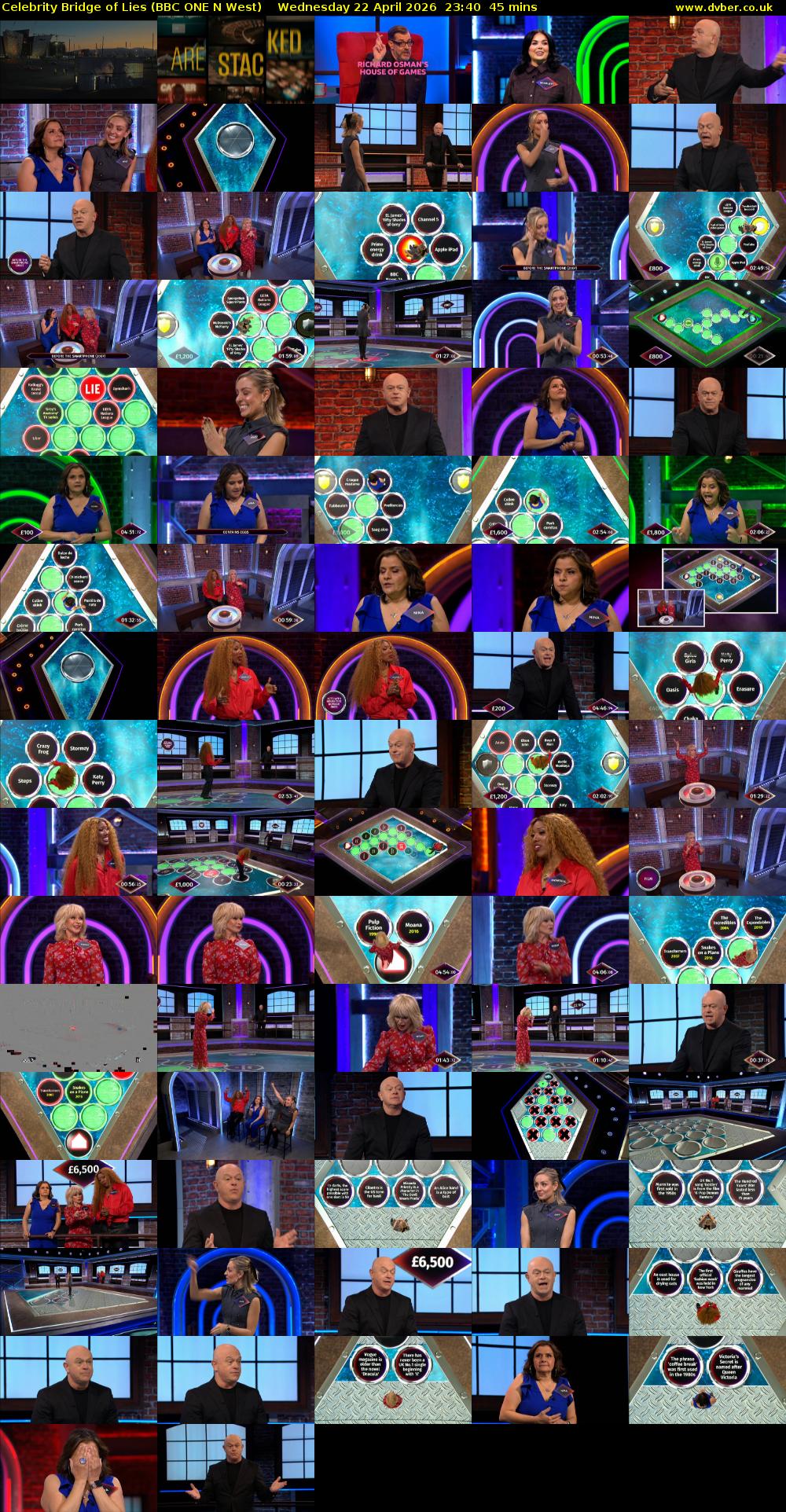 Celebrity Bridge of Lies (BBC ONE N West) Wednesday 22 April 2026 23:40 - 00:25