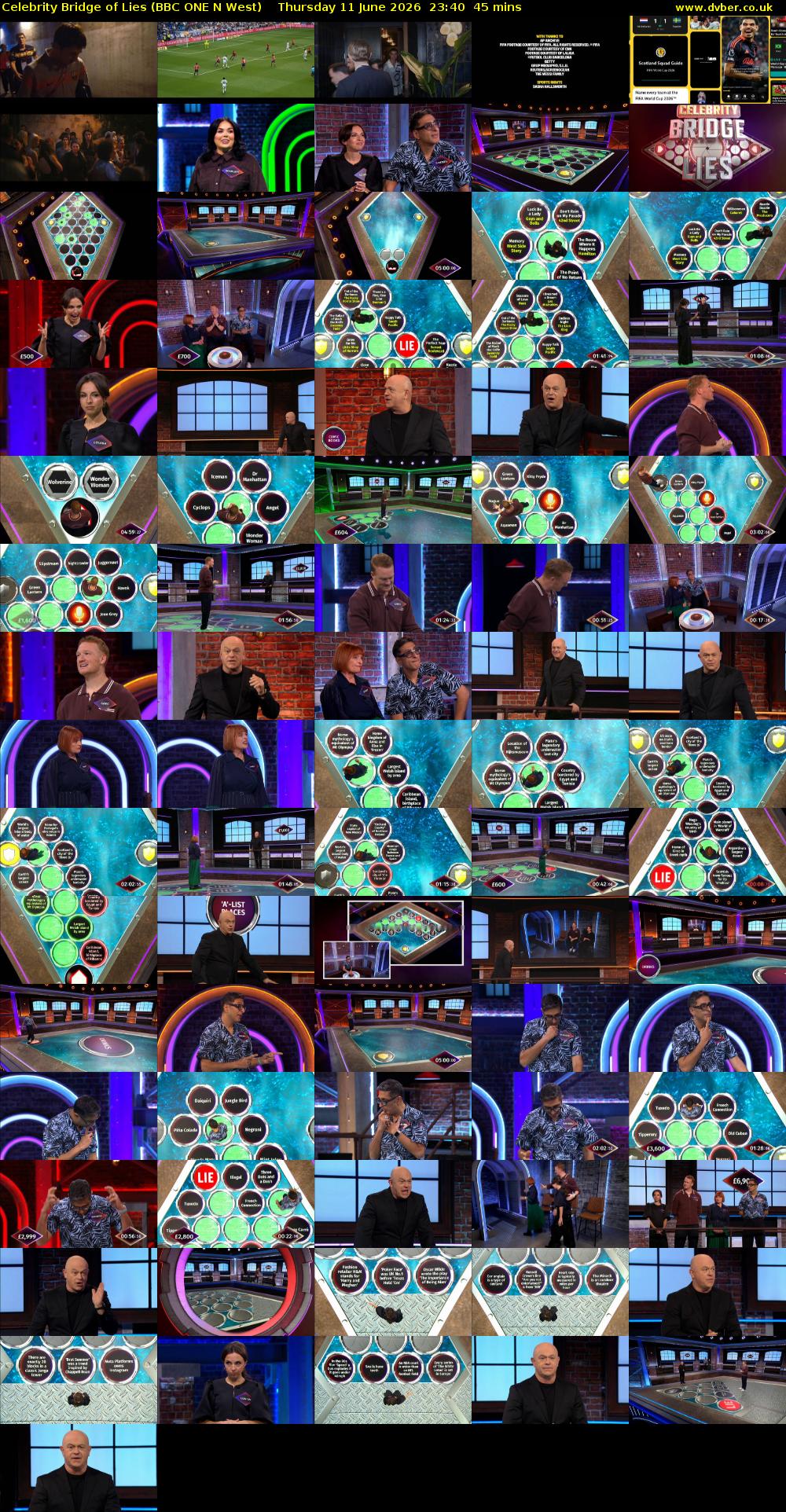 Celebrity Bridge of Lies (BBC ONE N West) Thursday 11 June 2026 23:40 - 00:25