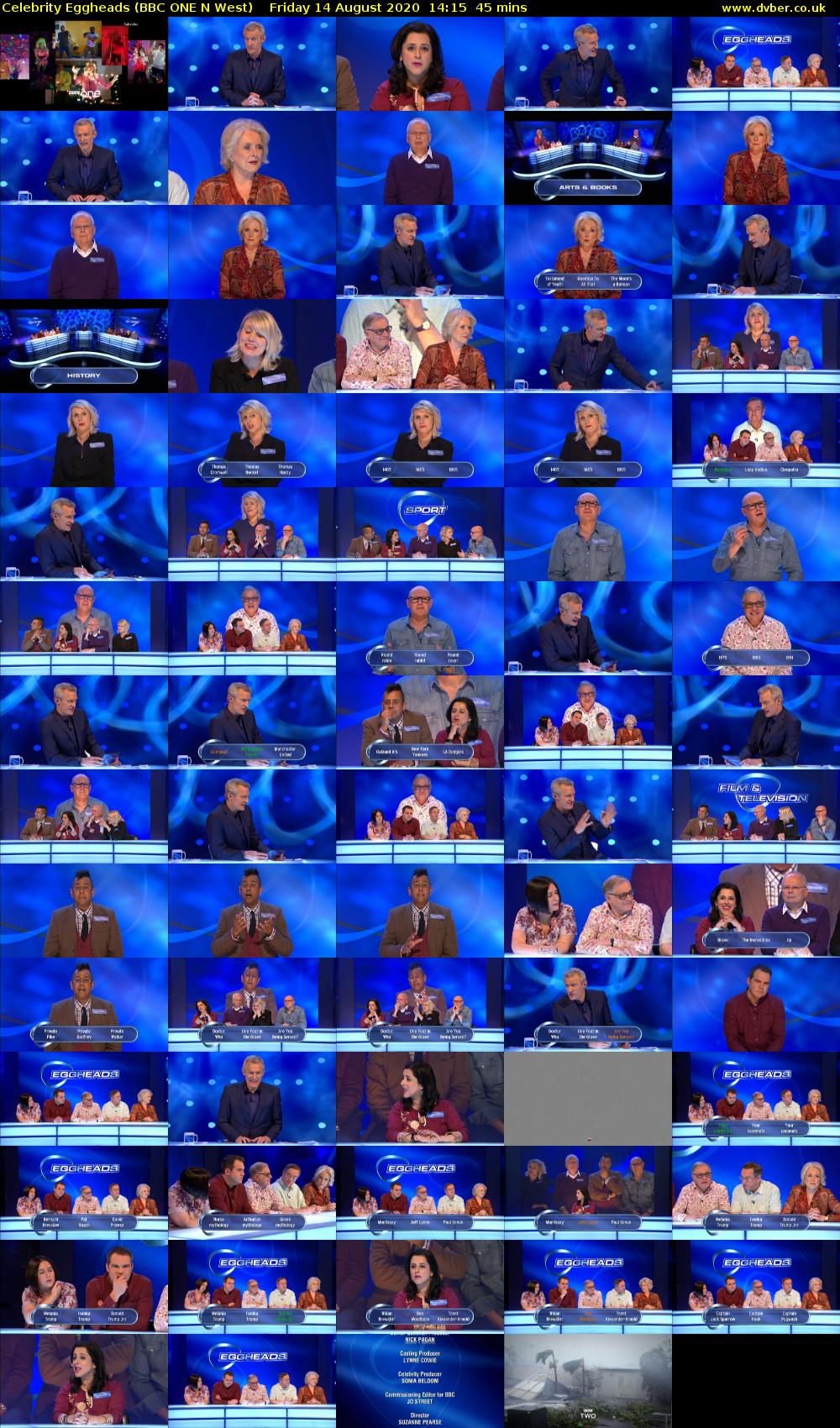 Celebrity Eggheads (BBC ONE N West) Friday 14 August 2020 14:15 - 15:00