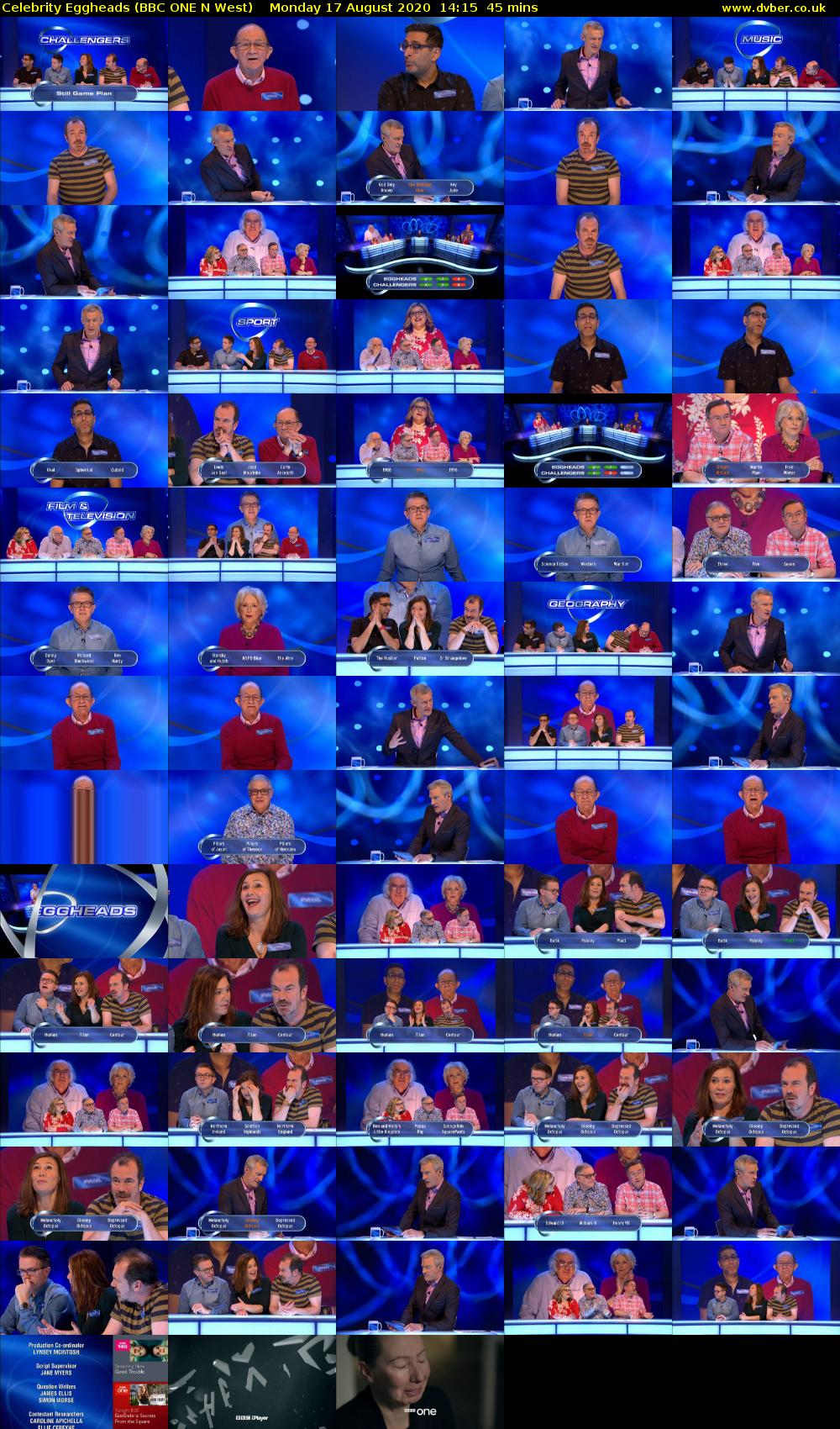 Celebrity Eggheads (BBC ONE N West) Monday 17 August 2020 14:15 - 15:00