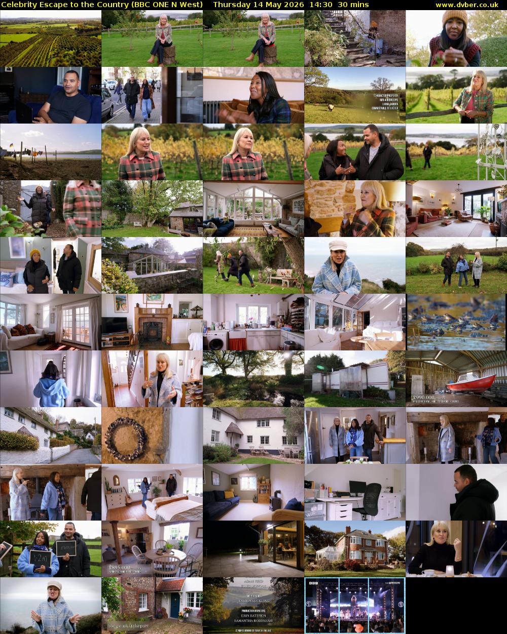 Celebrity Escape to the Country (BBC ONE N West) Thursday 14 May 2026 14:30 - 15:00