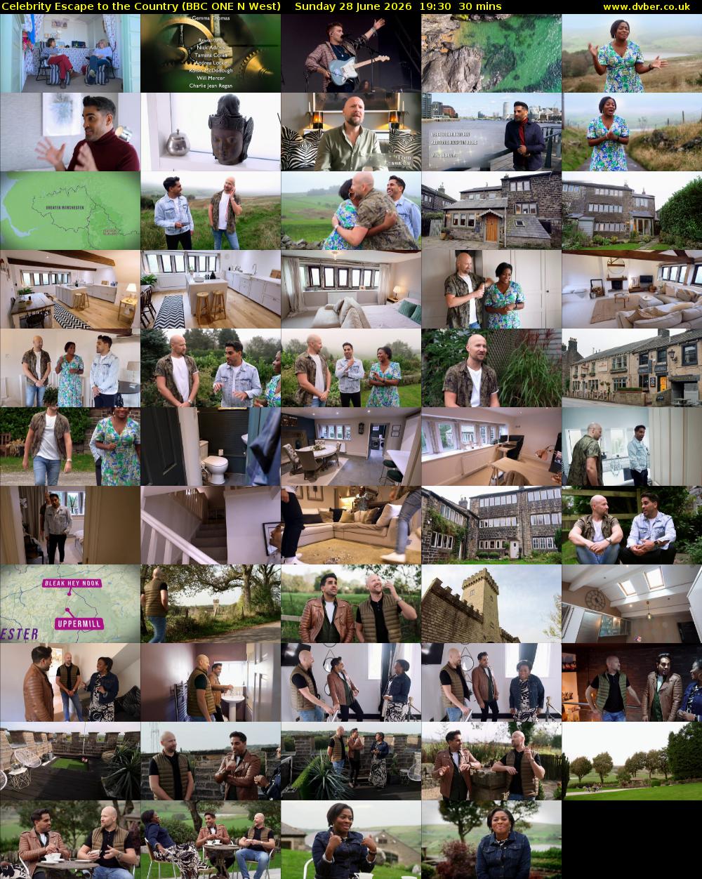 Celebrity Escape to the Country (BBC ONE N West) Sunday 28 June 2026 19:30 - 20:00