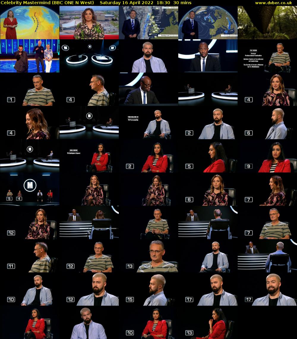 Celebrity Mastermind (BBC ONE N West) Saturday 16 April 2022 18:30 - 19:00