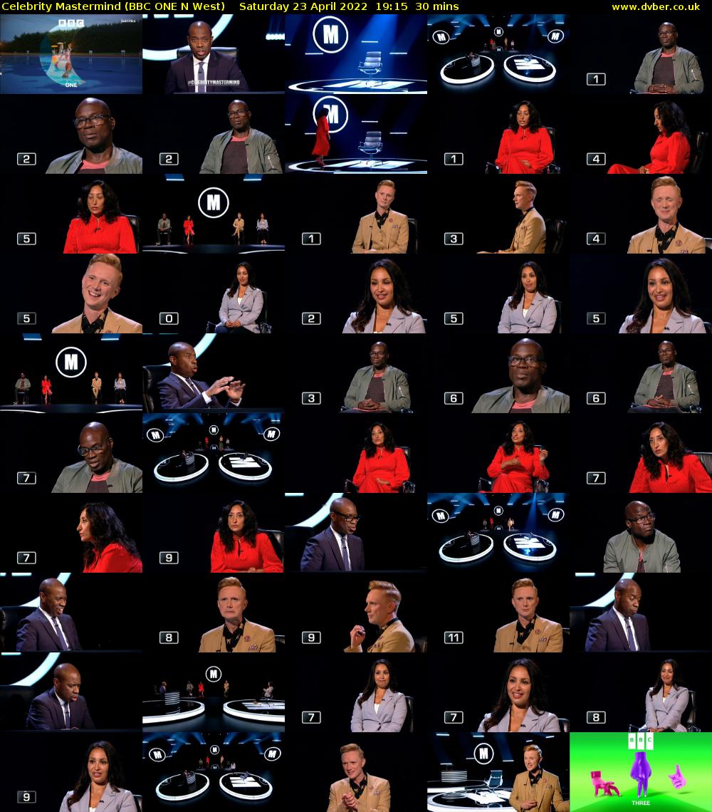 Celebrity Mastermind (BBC ONE N West) Saturday 23 April 2022 19:15 - 19:45