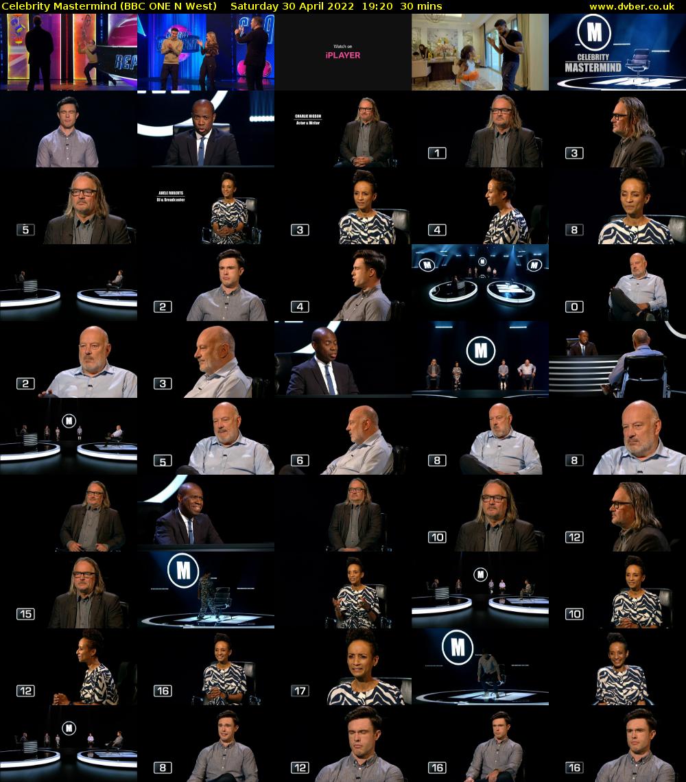 Celebrity Mastermind (BBC ONE N West) Saturday 30 April 2022 19:20 - 19:50