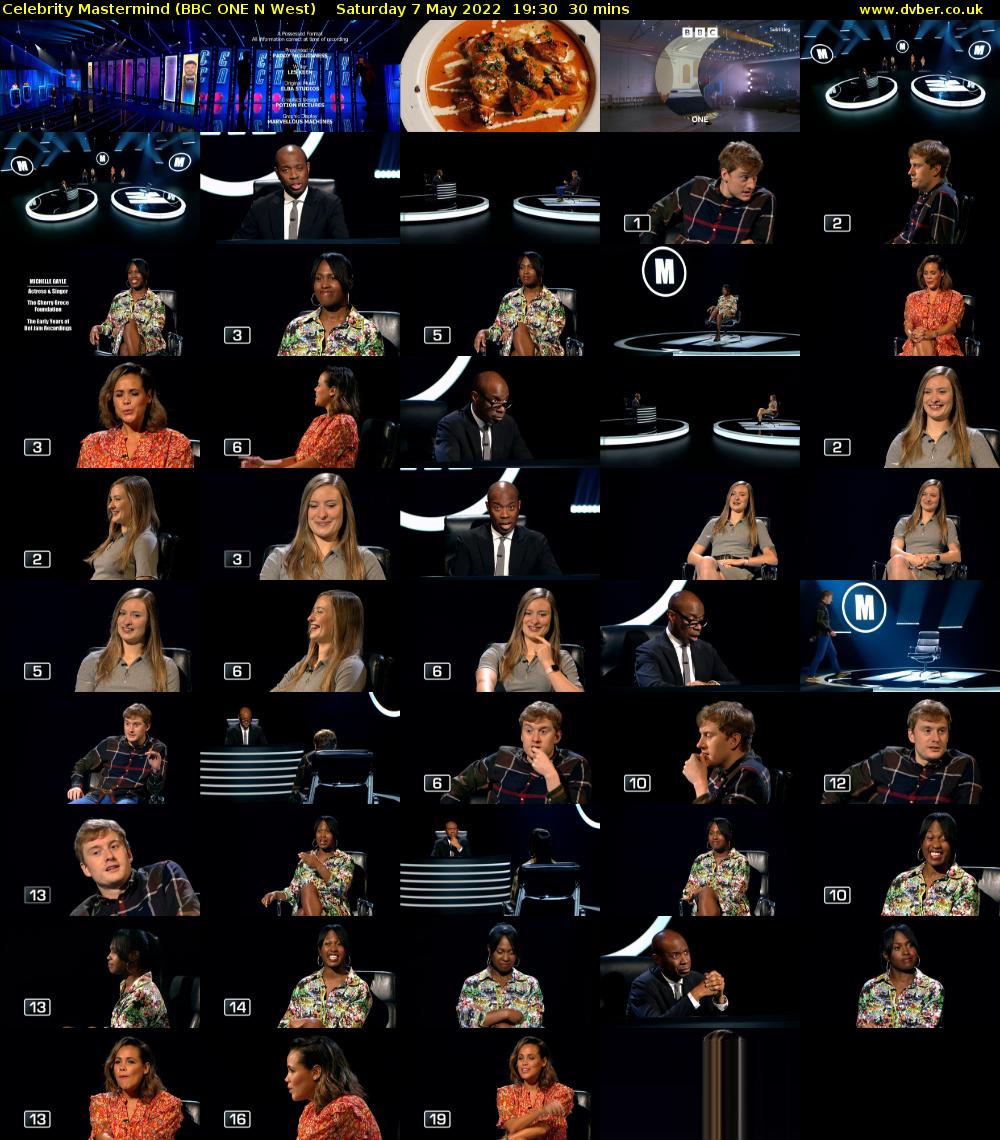 Celebrity Mastermind (BBC ONE N West) Saturday 7 May 2022 19:30 - 20:00
