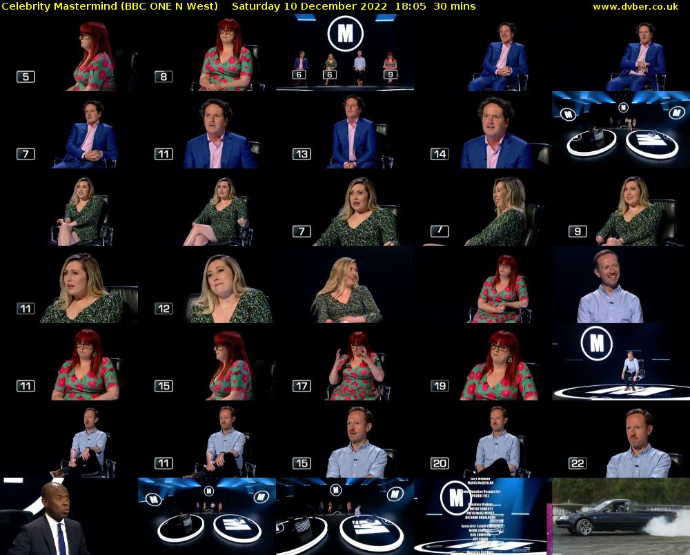 Celebrity Mastermind (BBC ONE N West) Saturday 10 December 2022 18:05 - 18:35