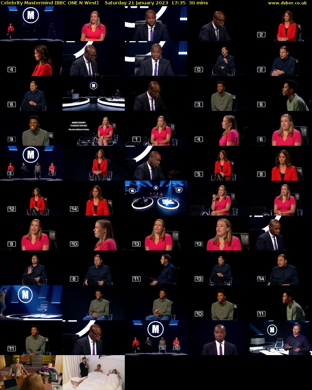 Celebrity Mastermind (BBC ONE N West) Saturday 21 January 2023 17:35 - 18:05