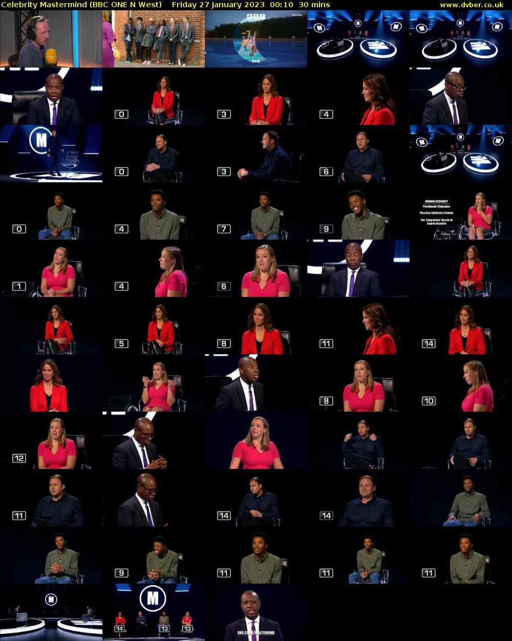 Celebrity Mastermind (BBC ONE N West) Friday 27 January 2023 00:10 - 00:40