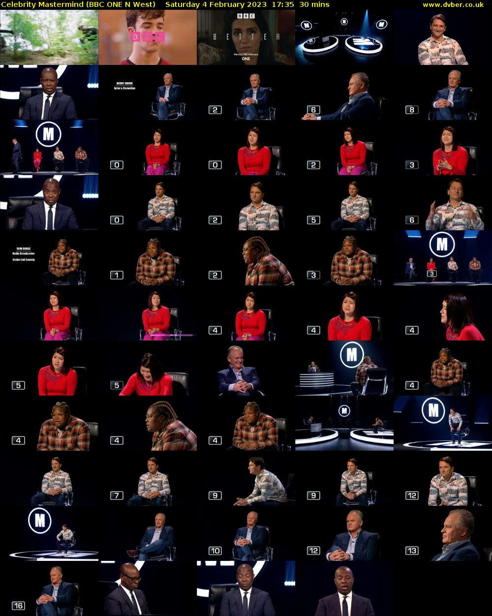 Celebrity Mastermind (BBC ONE N West) Saturday 4 February 2023 17:35 - 18:05