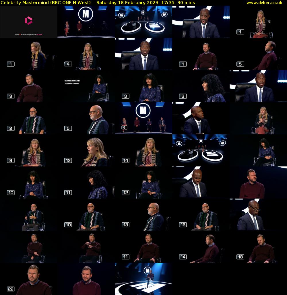 Celebrity Mastermind (BBC ONE N West) Saturday 18 February 2023 17:35 - 18:05