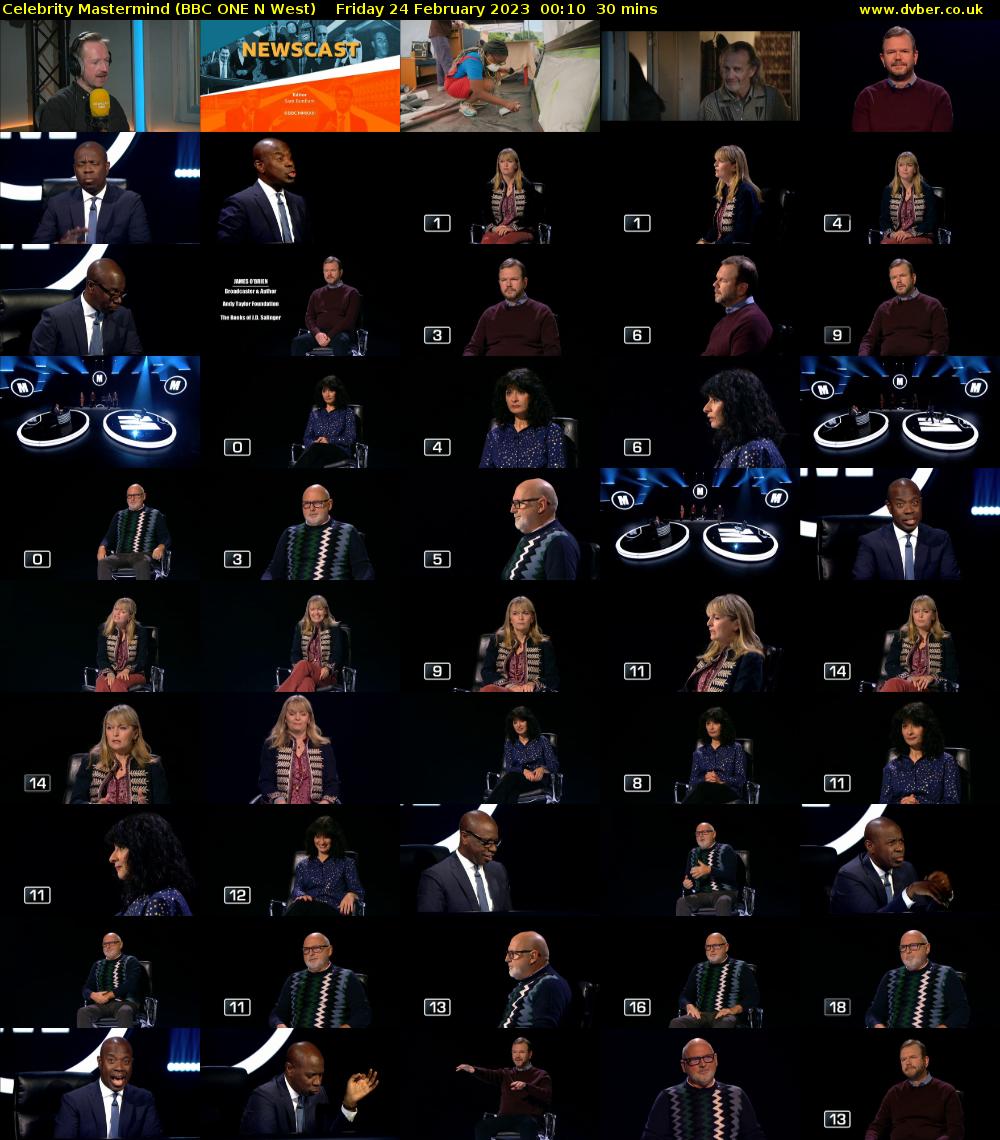 Celebrity Mastermind (BBC ONE N West) Friday 24 February 2023 00:10 - 00:40