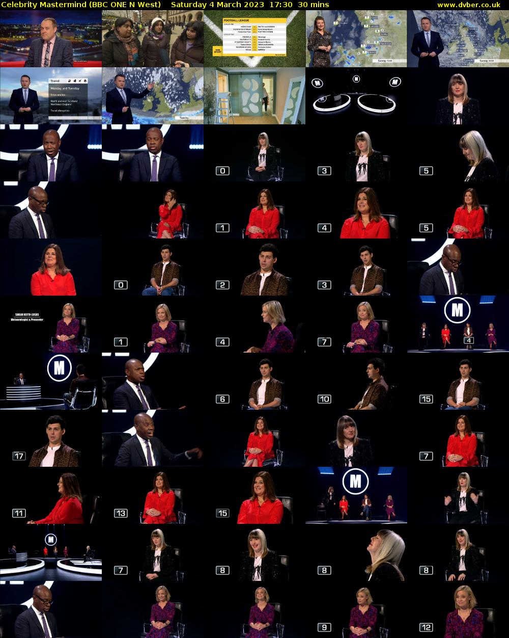 Celebrity Mastermind (BBC ONE N West) Saturday 4 March 2023 17:30 - 18:00
