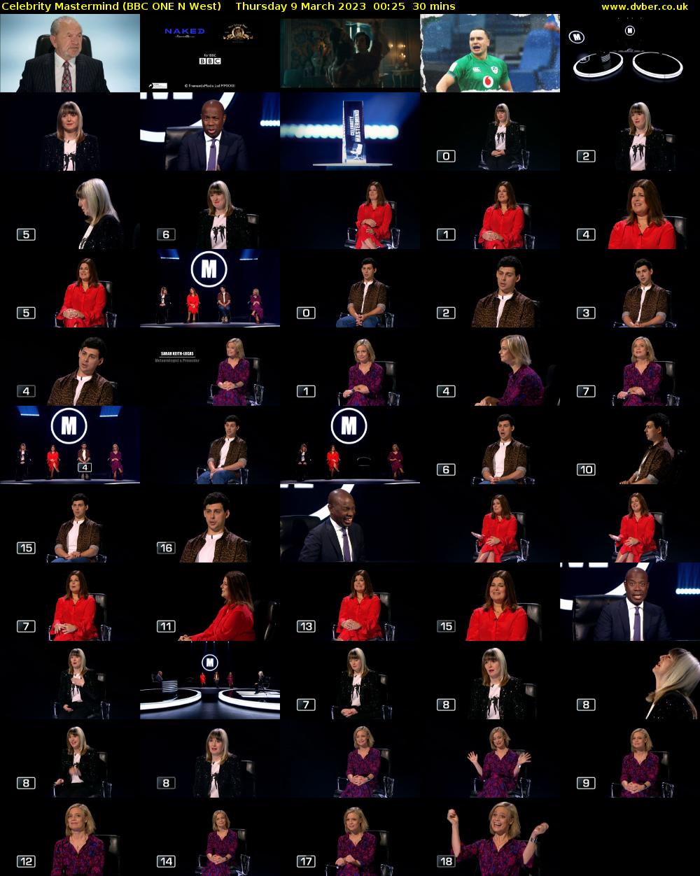 Celebrity Mastermind (BBC ONE N West) Thursday 9 March 2023 00:25 - 00:55
