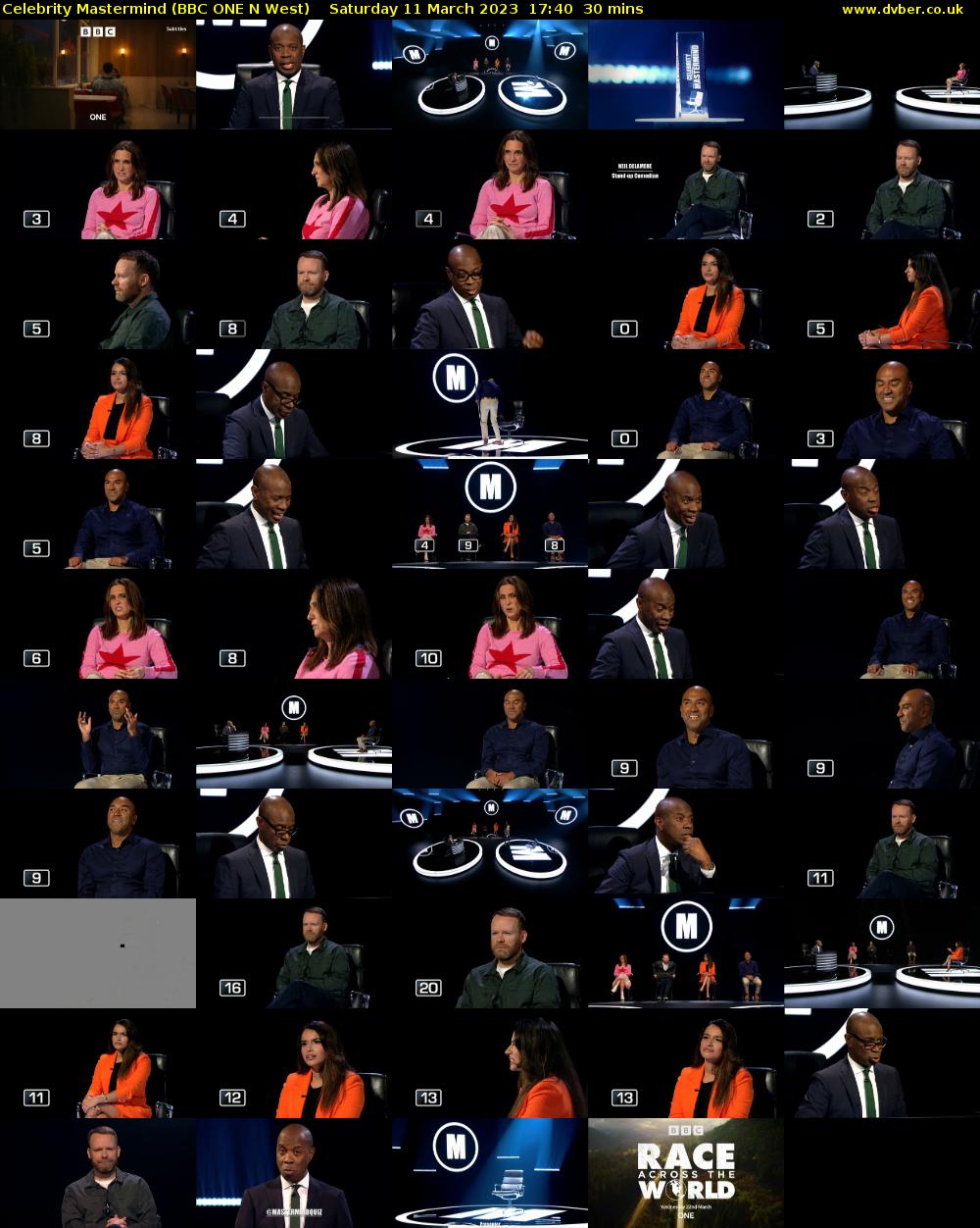 Celebrity Mastermind (BBC ONE N West) Saturday 11 March 2023 17:40 - 18:10