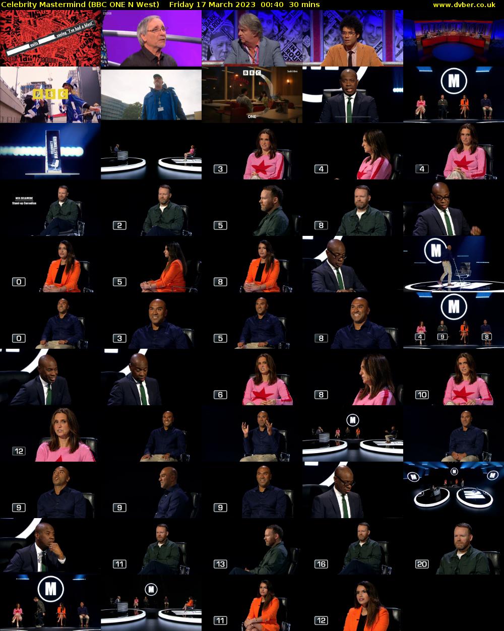 Celebrity Mastermind (BBC ONE N West) Friday 17 March 2023 00:40 - 01:10