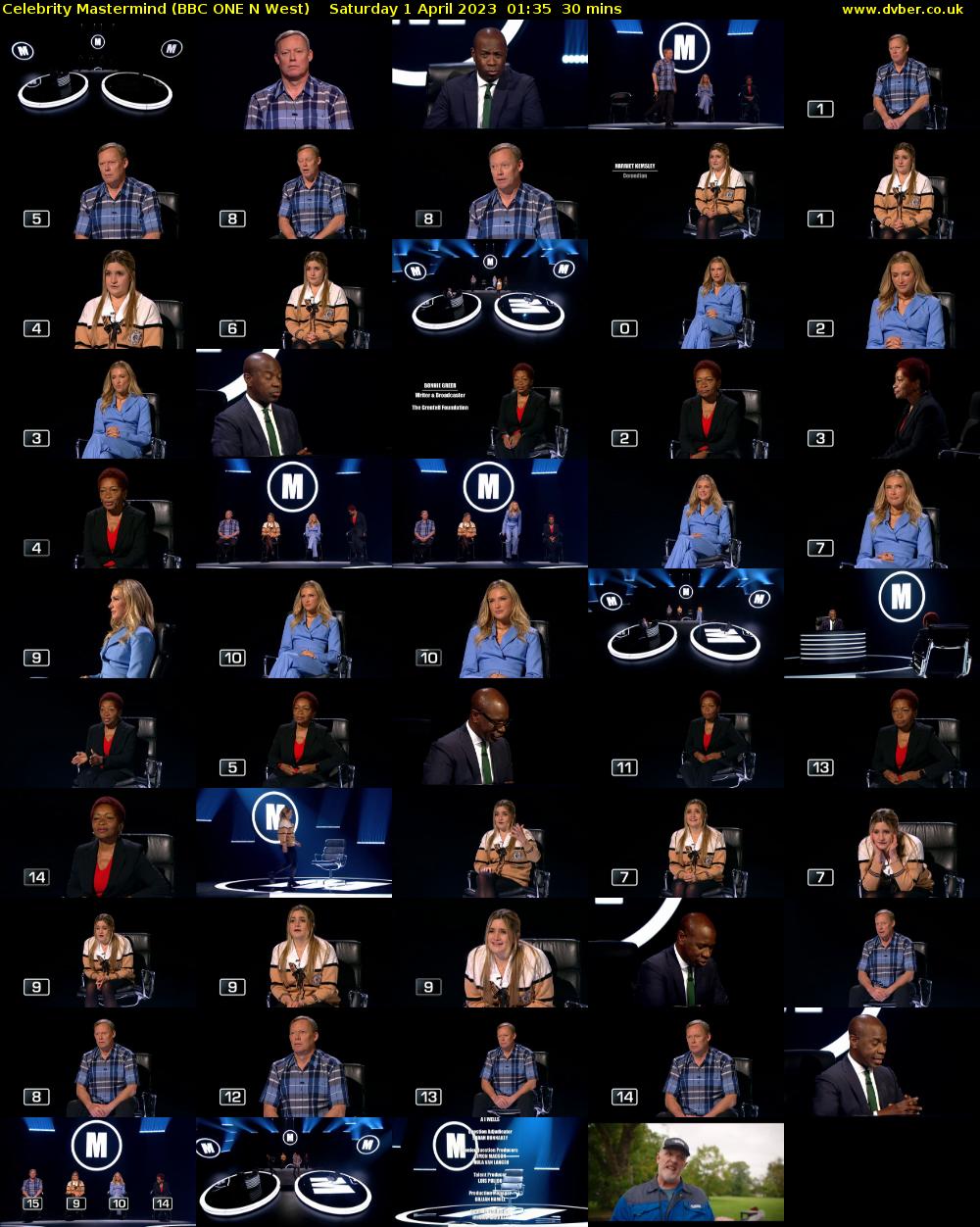 Celebrity Mastermind (BBC ONE N West) Saturday 1 April 2023 01:35 - 02:05