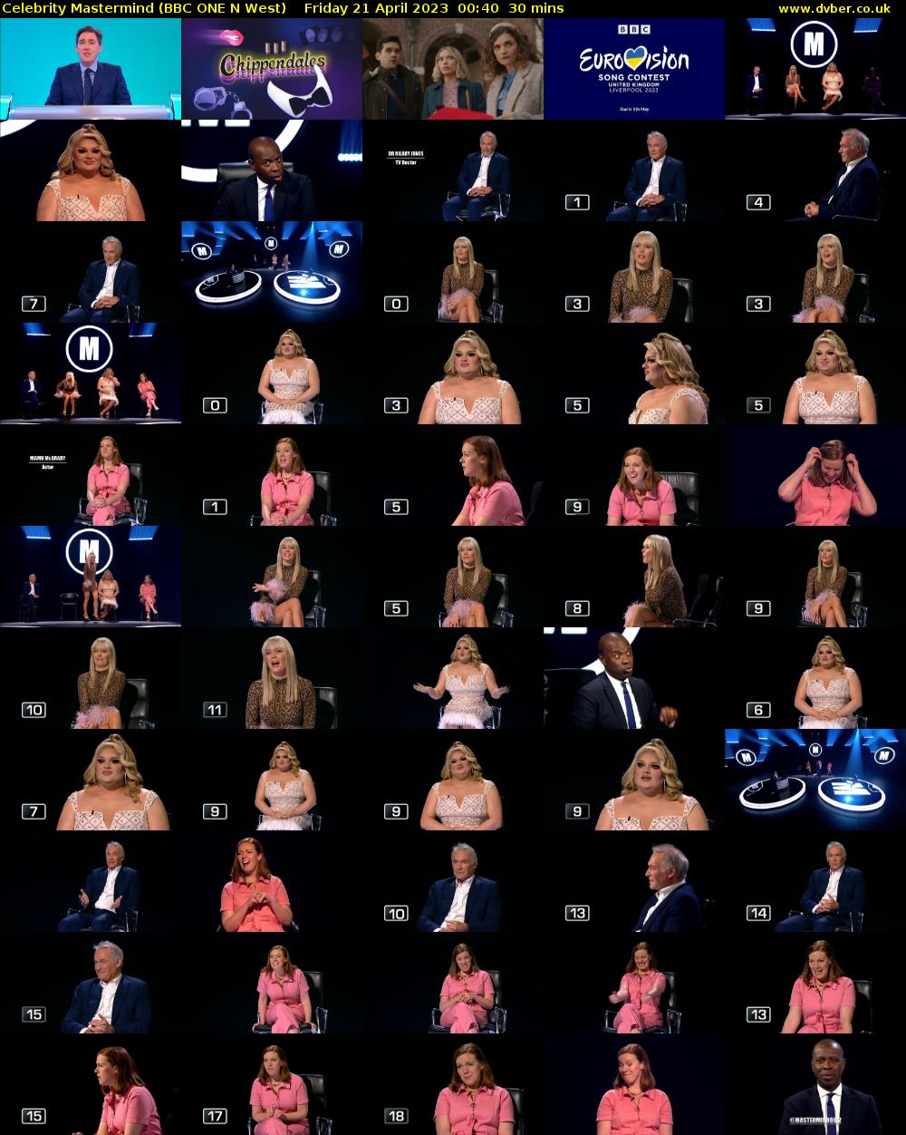 Celebrity Mastermind (BBC ONE N West) Friday 21 April 2023 00:40 - 01:10