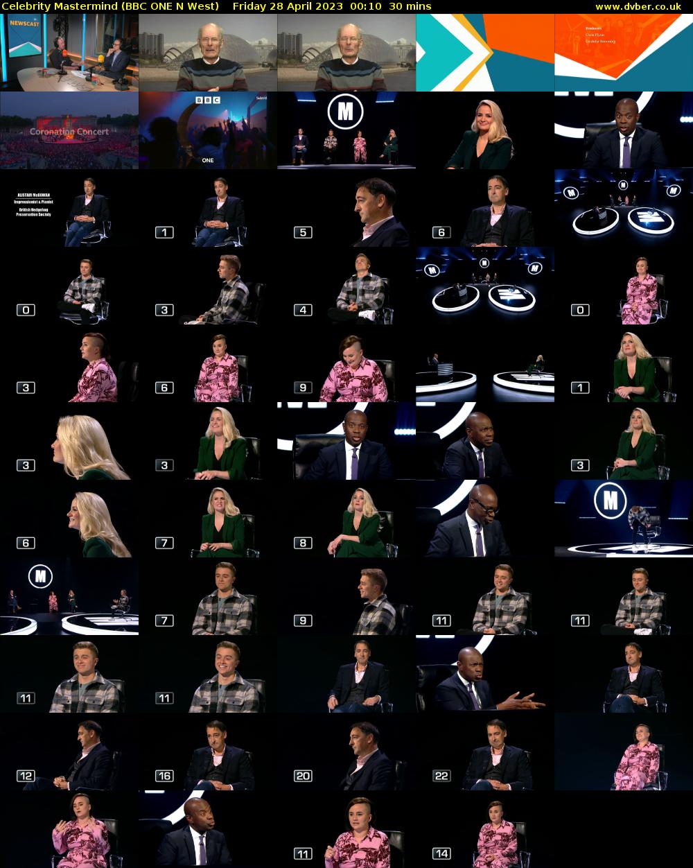 Celebrity Mastermind (BBC ONE N West) Friday 28 April 2023 00:10 - 00:40