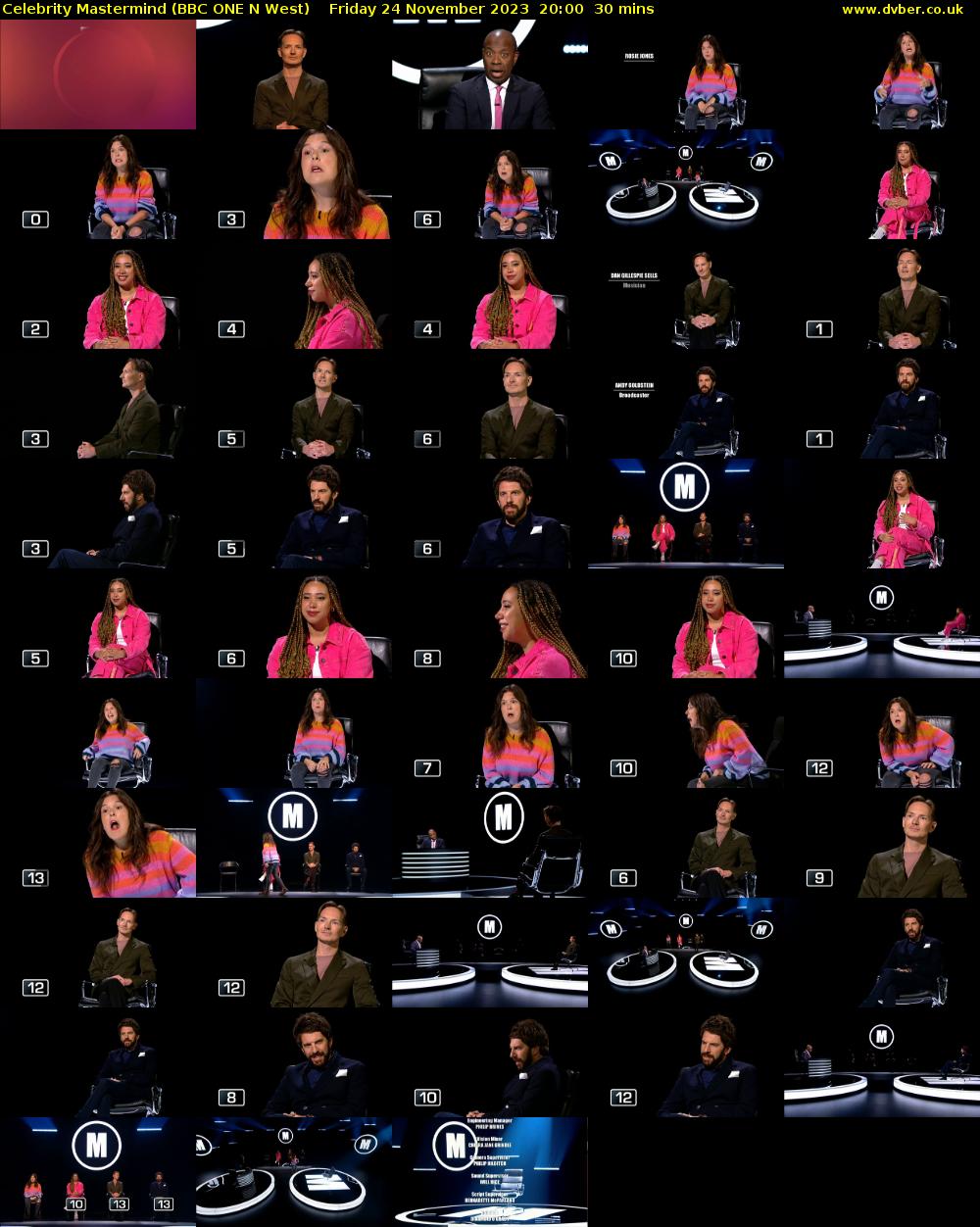 Celebrity Mastermind (BBC ONE N West) Friday 24 November 2023 20:00 - 20:30