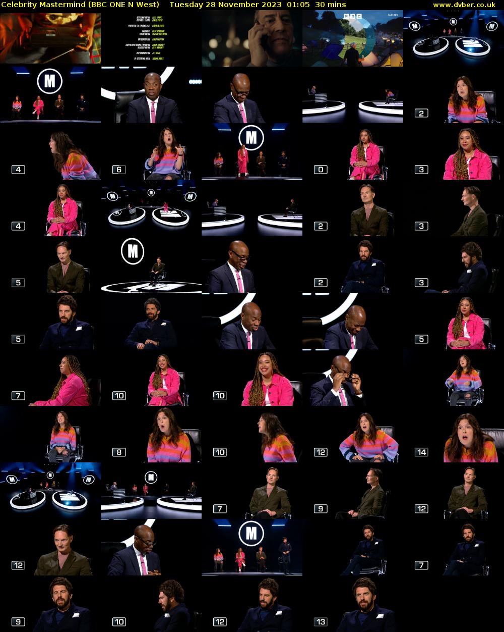 Celebrity Mastermind (BBC ONE N West) Tuesday 28 November 2023 01:05 - 01:35