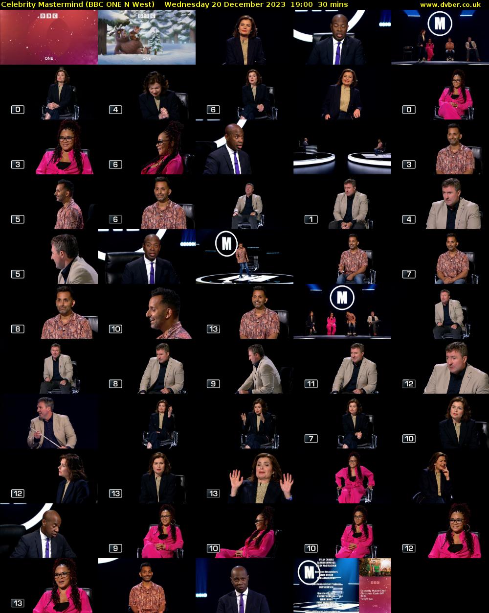 Celebrity Mastermind (BBC ONE N West) Wednesday 20 December 2023 19:00 - 19:30