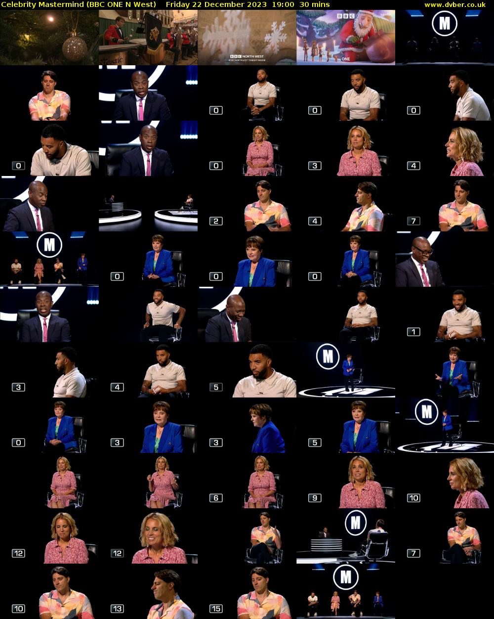 Celebrity Mastermind (BBC ONE N West) Friday 22 December 2023 19:00 - 19:30