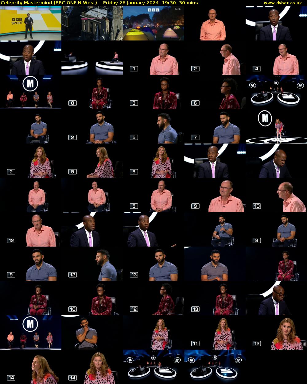 Celebrity Mastermind (BBC ONE N West) Friday 26 January 2024 19:30 - 20:00