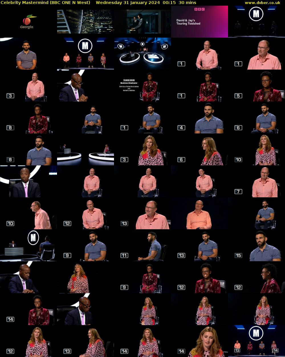 Celebrity Mastermind (BBC ONE N West) Wednesday 31 January 2024 00:15 - 00:45