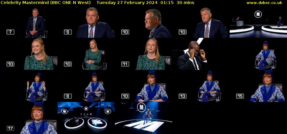 Celebrity Mastermind (BBC ONE N West) Tuesday 27 February 2024 01:15 - 01:45