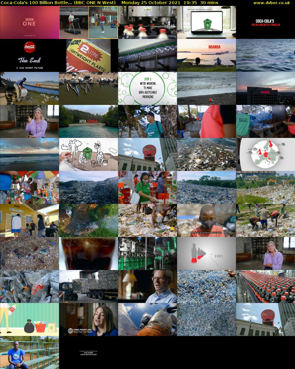 Coca-Cola's 100 Billion Bottle... (BBC ONE N West) Monday 25 October 2021 19:35 - 20:05