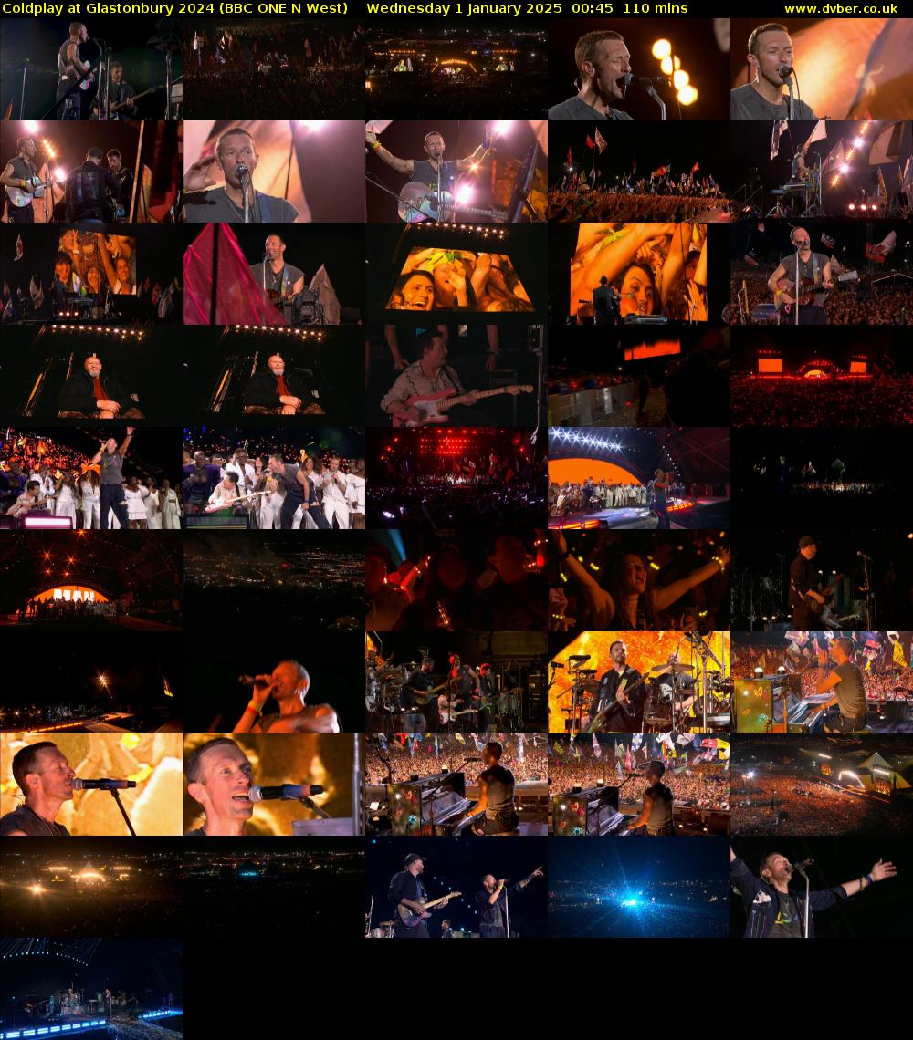 Coldplay at Glastonbury 2024 (BBC ONE N West) Wednesday 1 January 2025 00:45 - 02:35