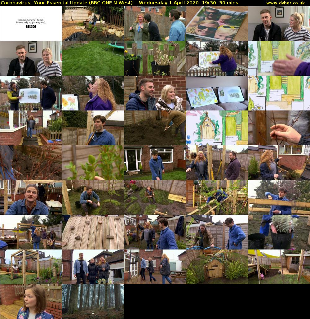 Coronavirus: Your Essential Update (BBC ONE N West) Wednesday 1 April 2020 19:30 - 20:00