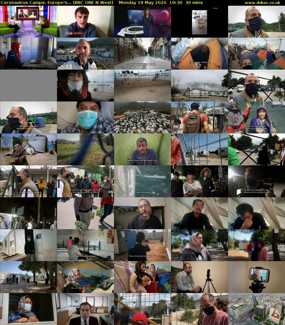 Coronavirus Camps: Europe's... (BBC ONE N West) Monday 18 May 2020 19:30 - 20:00