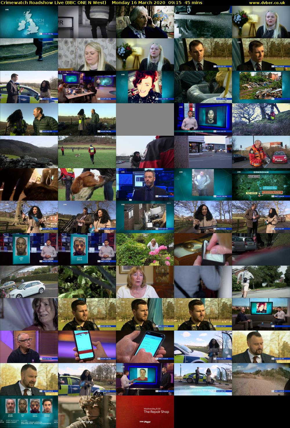 Crimewatch Roadshow Live (BBC ONE N West) Monday 16 March 2020 09:15 - 10:00