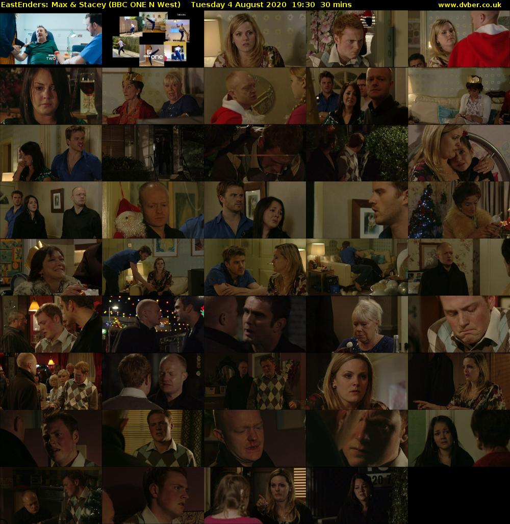 EastEnders: Max & Stacey (BBC ONE N West) Tuesday 4 August 2020 19:30 - 20:00