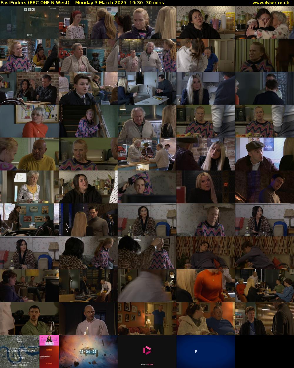 EastEnders (BBC ONE N West) Monday 3 March 2025 19:30 - 20:00