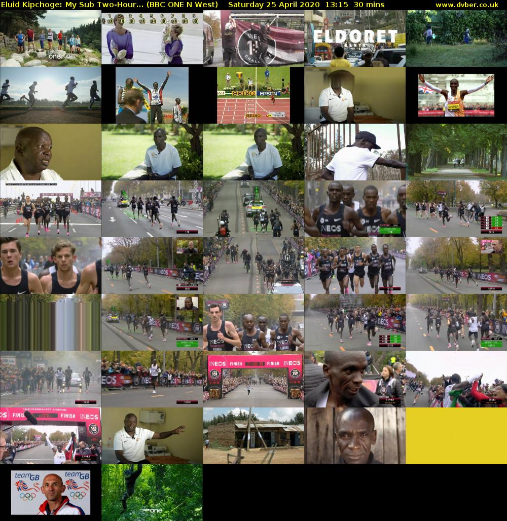 Eluid Kipchoge: My Sub Two-Hour... (BBC ONE N West) Saturday 25 April 2020 13:15 - 13:45