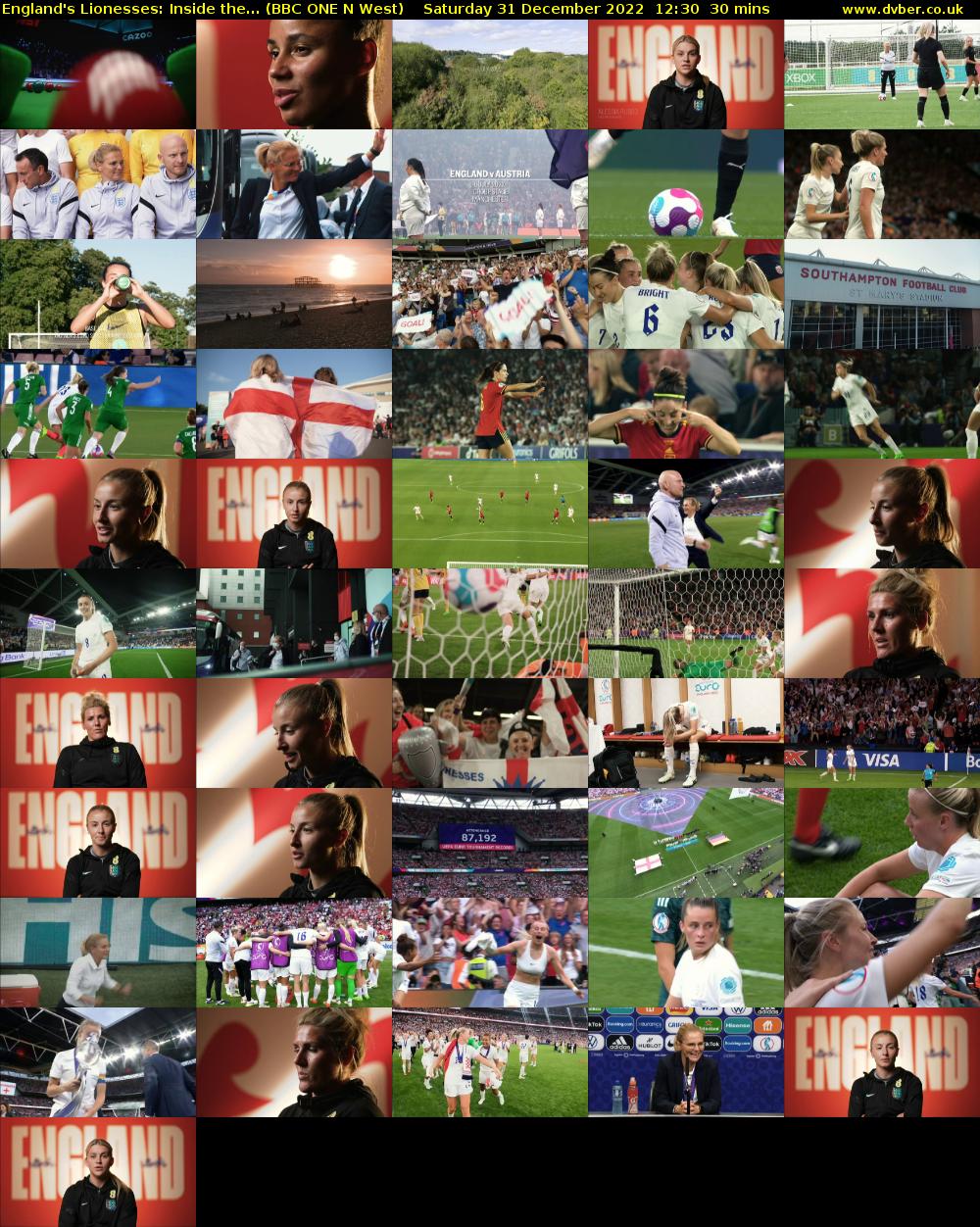 England's Lionesses: Inside the... (BBC ONE N West) Saturday 31 December 2022 12:30 - 13:00