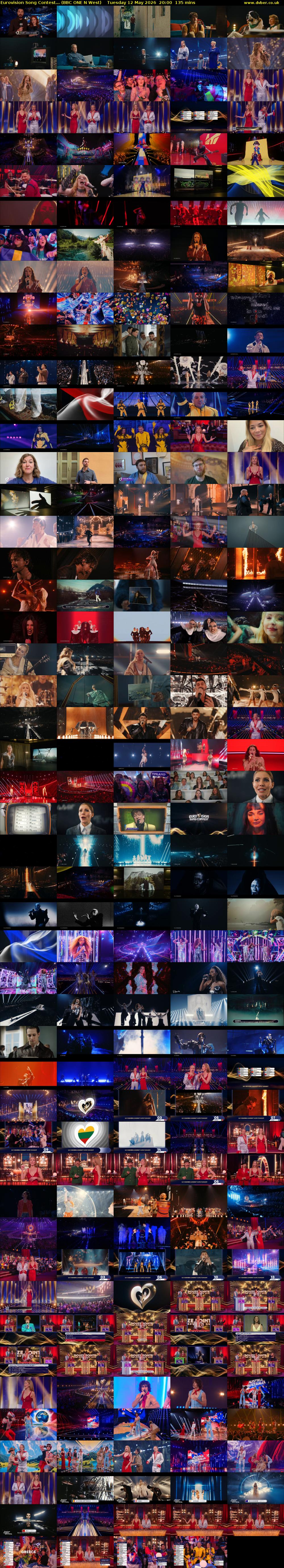 Eurovision Song Contest... (BBC ONE N West) Tuesday 12 May 2026 20:00 - 22:15