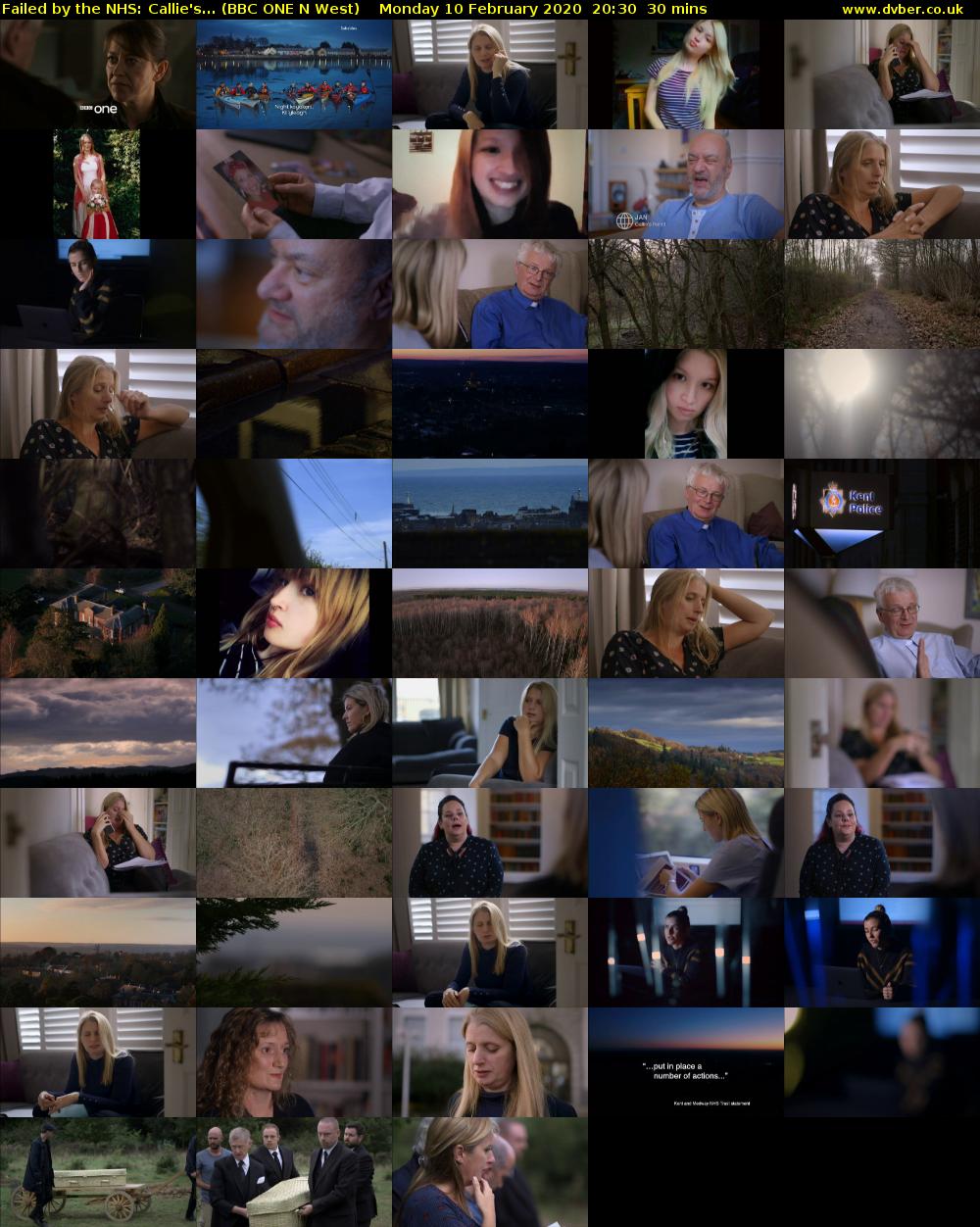Failed by the NHS: Callie's... (BBC ONE N West) Monday 10 February 2020 20:30 - 21:00